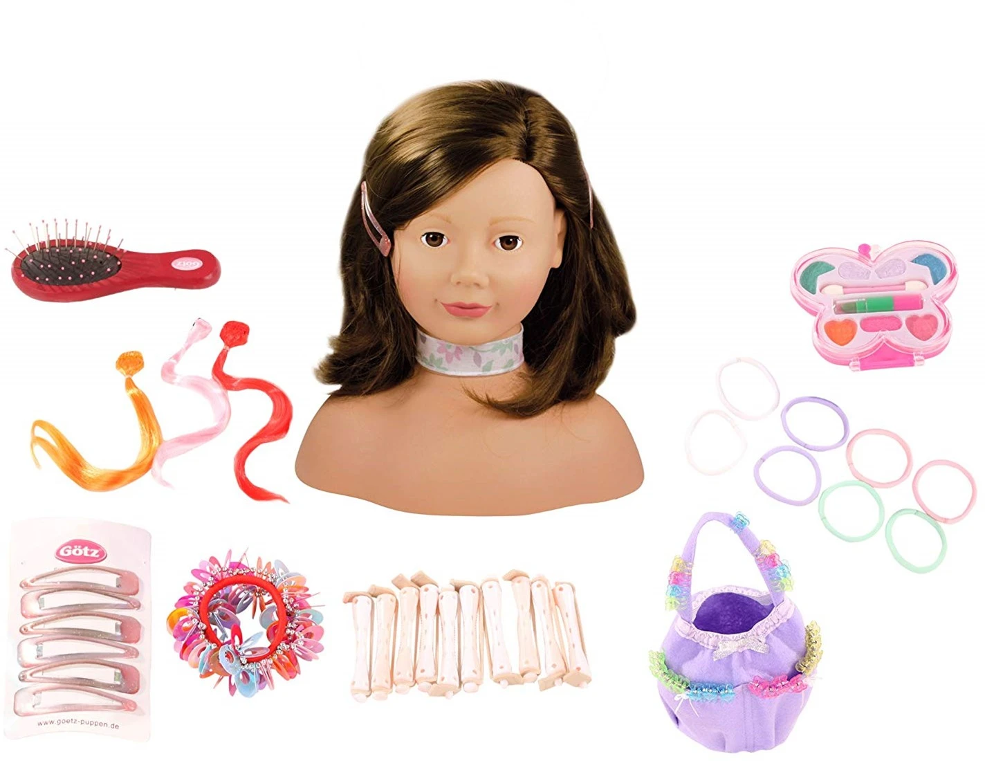 Götz 1192053 Haarwerk Mit Braunen Haaren Und Braunen Augen - 28 Cm Hoher Frisierkopf- Und Schminkkopf In 58-teiligen Set - Geeignet Für Mädchen Ab 3 Jahren