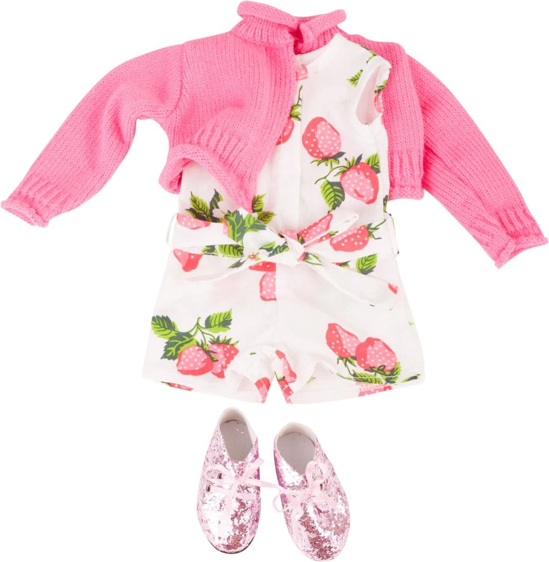 Götz 3402845 Kombination Berries Jumpsuit - Puppenbekleidung Gr. XL - 4-teiliges Bekleidungs- Und Zubehörset Für Stehpuppen 45 - 50 Cm
