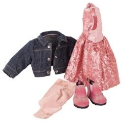 Götz 3403030 Kombination Glitter Glamour - Puppenbekleidung Gr. XL - 5-teiliges Bekleidungs- Und Zubehörset Für Stehpuppen 45 - 50 Cm